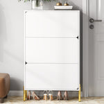Modern Minimalist Shoe Cabinet with 3 Doors and Large Capacity, White and Gold