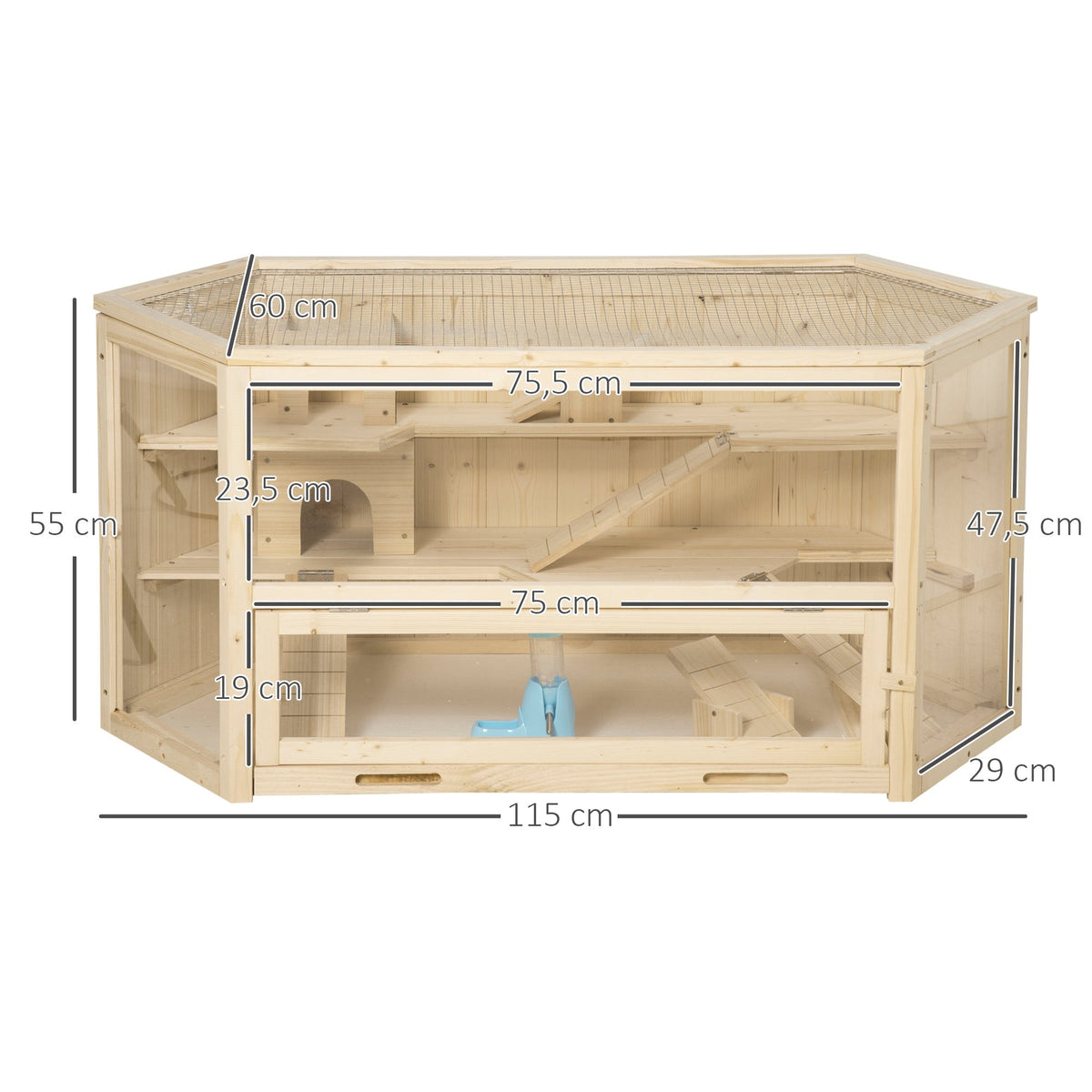 Small Animal Cage, Hamster Rodent with Ramp Seesaw, Fir Wood