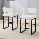 Nordic Bar Stool Set of 2 Modern Square Design Black Metal Legs - White