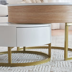 Nesting Table, Fold-Up Coffee & Side Table with Two Drawers, 2-Piece Set, Golden