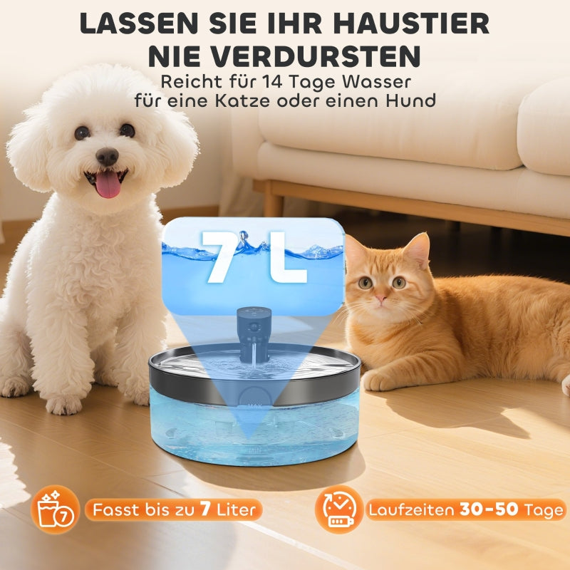 Cat Fountain 7L Quiet Pump LED Filter Stainless Steel
