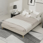 Modern Minimalist Bed Frame 140x200 Low-Profile Dutch Velvet, Beige