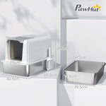 Cat Litter Box with Lid, Built-in Filter, Stainless Steel, White