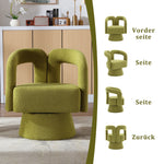Snuggle Barrel Accent Chair, 360 Degree Rotating Round Armchair with Wide Cushions, Fluffy Fabric, Olive