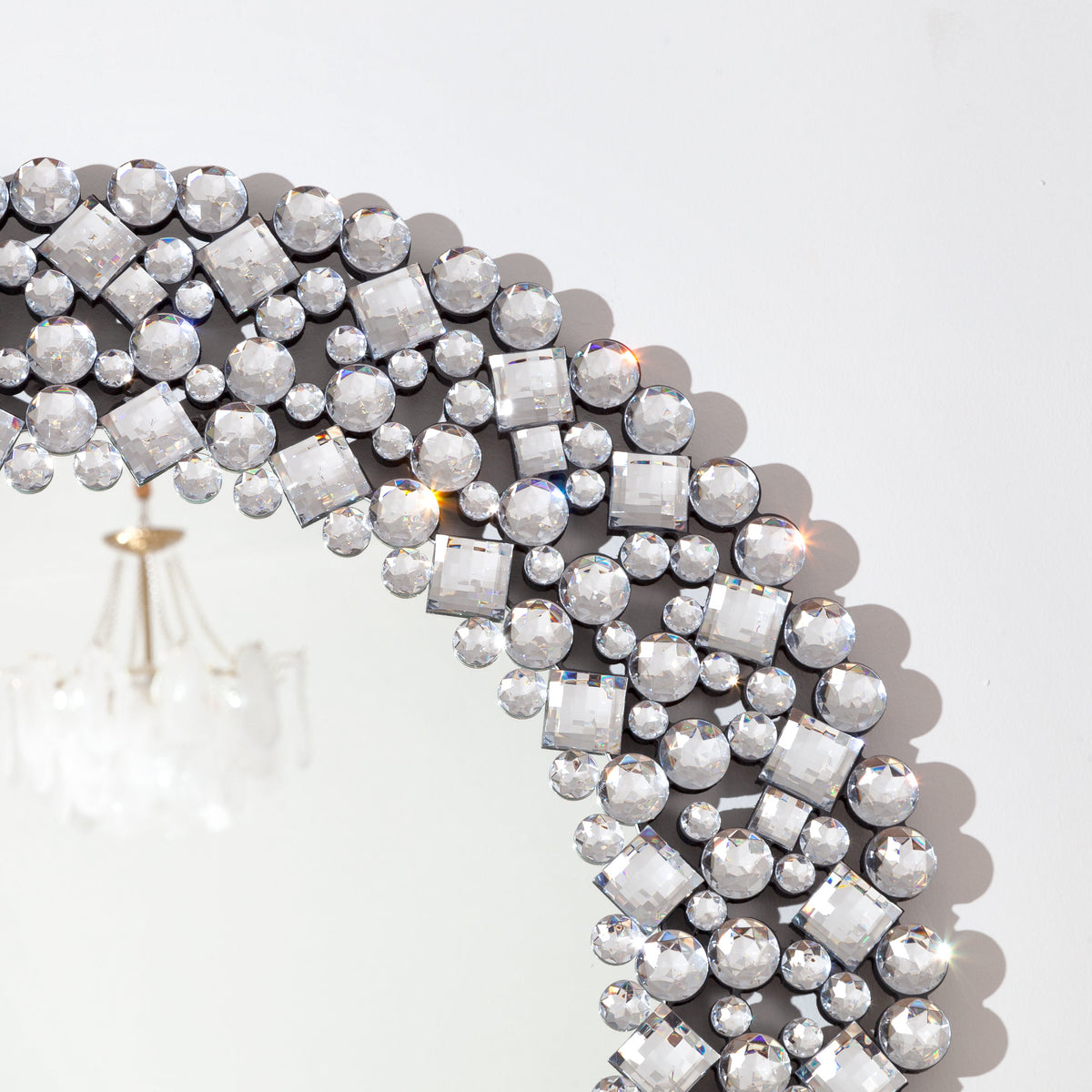 Wall Mirror, Round Crystal Accent 34 inch