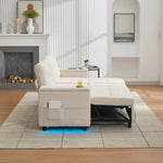 Treviso L-Shaped Sofa Bed 3-Seater Fold-Out Hidden Storage LED Strip Beige