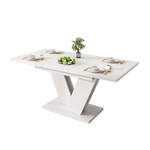 Extendable Dining Table, Rectangular V-Leg for 4-6 People, White