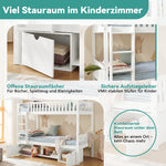 Children's Bunk Bed 90x200cm with Storage Drawers, White Pine Wood