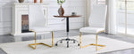Dining Chair Set of 2, High Backrest and Padded Cushion with Diamond Pattern, White and Gold Metal