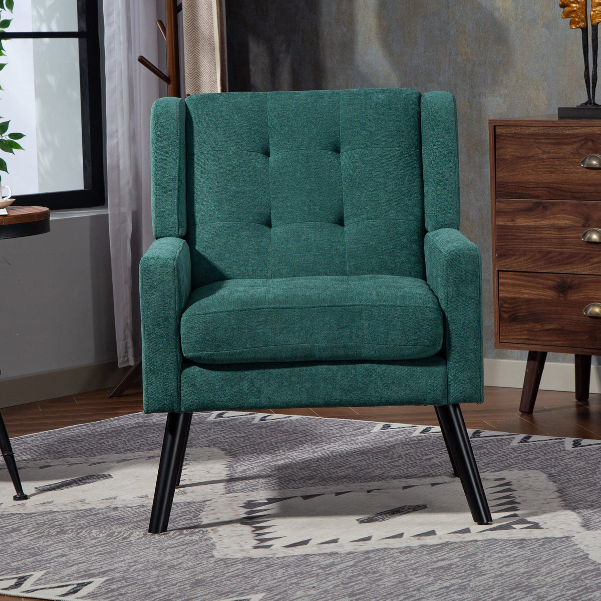 Upholstered Armchair with Buttoned Padding and Solid Wood Legs, Suede Black
