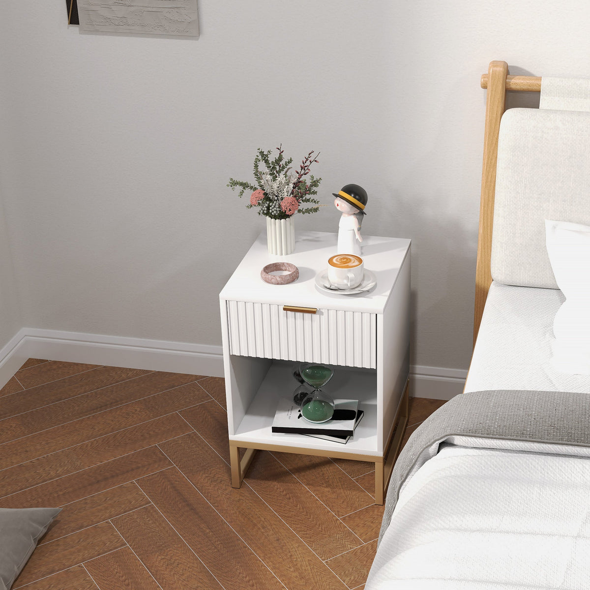 Bedside Table with Drawers, Storage, 40 x 40 x 57 cm, White