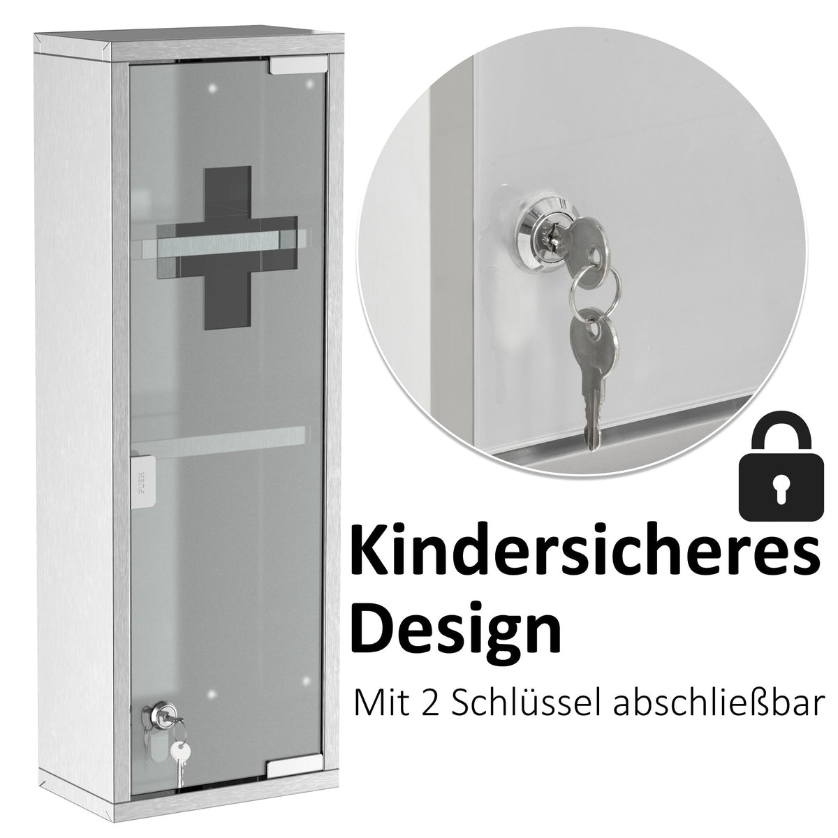 Medicine Cabinet First Aid Cabinet 20x12x58cm Home Office Stainless Steel Silver