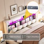 Upholstered Bed 180x200cm with Storage & LED, Beige Velvet