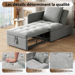 Upholstered Sofa Bed 3-in-1 Multifunctional Adjustable Backrest, Linen Fabric
