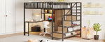 Metal Loft Bed 140x200cm Desk Wardrobe Drawers Storage Ladder LED Charging Black