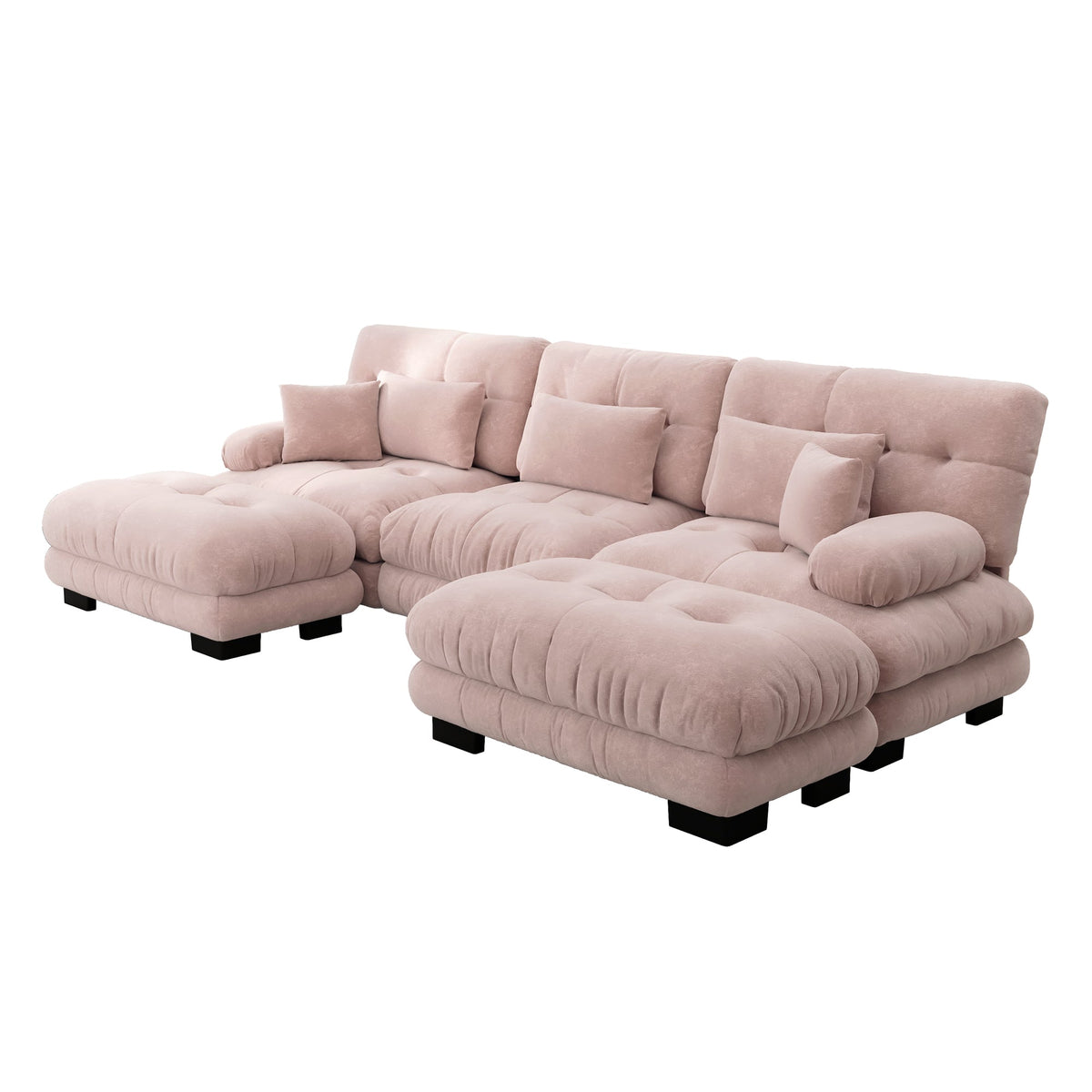 Luxury Modular Corner Sofa - Oversized U-shaped Cloud Couch, Deep Seating, Convertible Sleeper with Ottoman, Chenille Pink