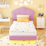 Upholstered Bed 90x200cm, Cloud Headboard & LED, Pink Velvet