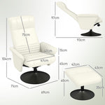 Reclining Armchair with Footstool, Swivel Lounge TV Chair, 150kg Capacity, Microfiber Fabric, Cream White