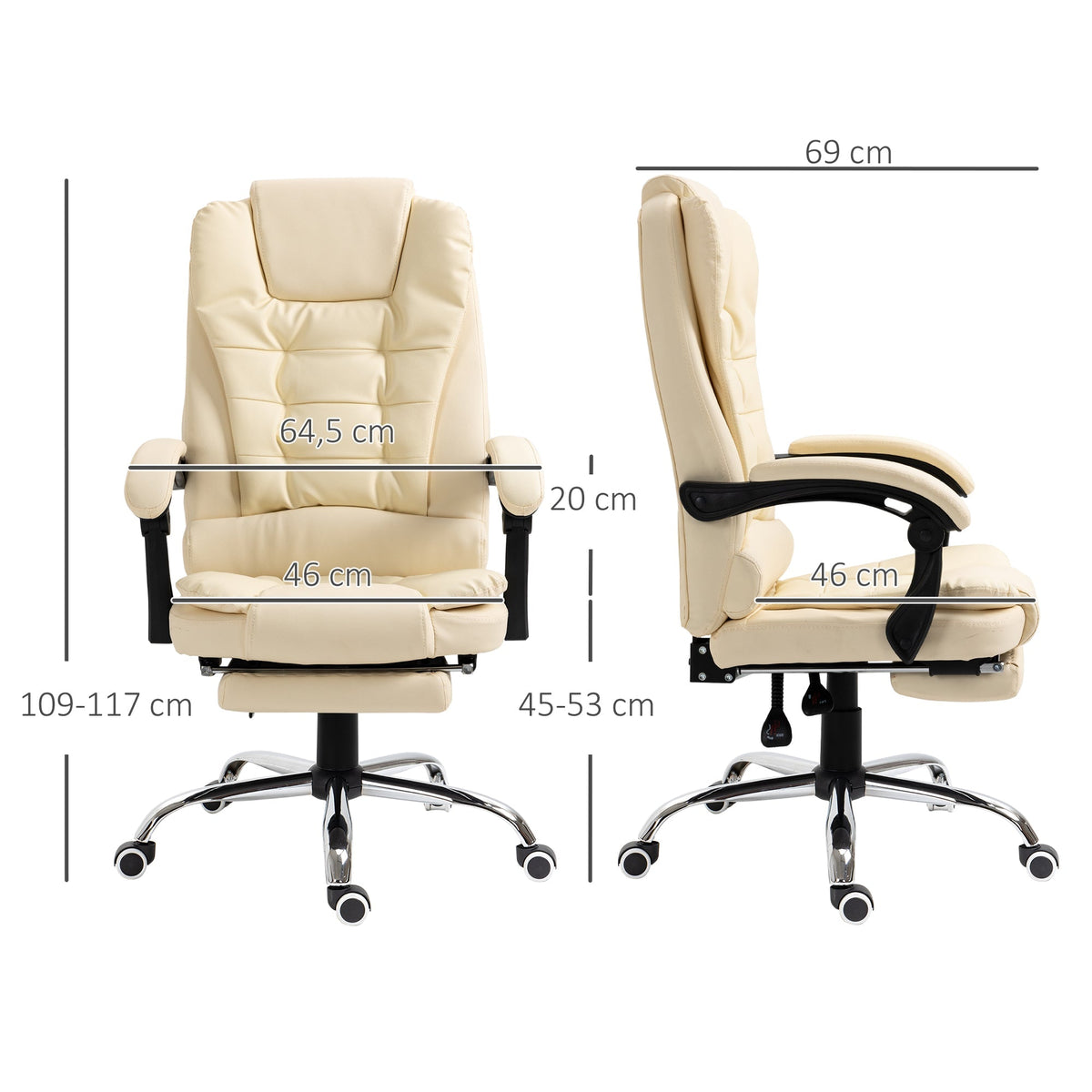 Executive Office Chair with Footrest, Ergonomic, Faux Leather