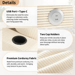 Double Sofa Bed with Sleeping Function, USB Port & Cup Holder - Beige