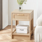 Rattan Side Table with Drawer H55xW40xD40cm Natural Wood Look
