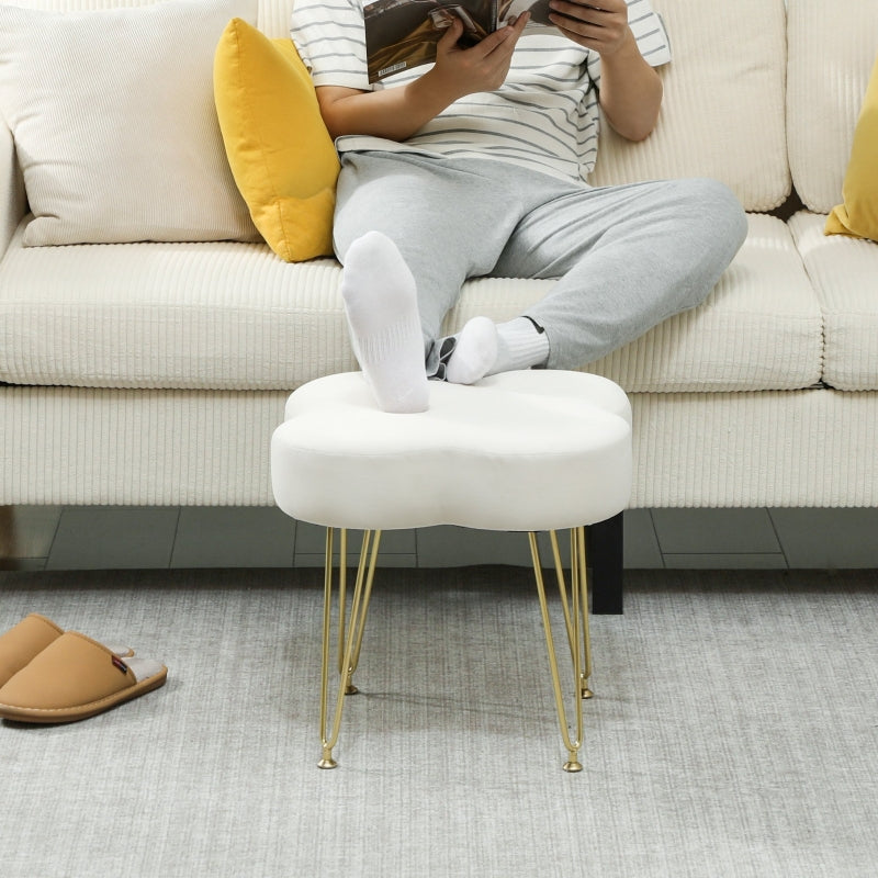 Footstool, Cloverleaf Shape, Fabric, Cream White