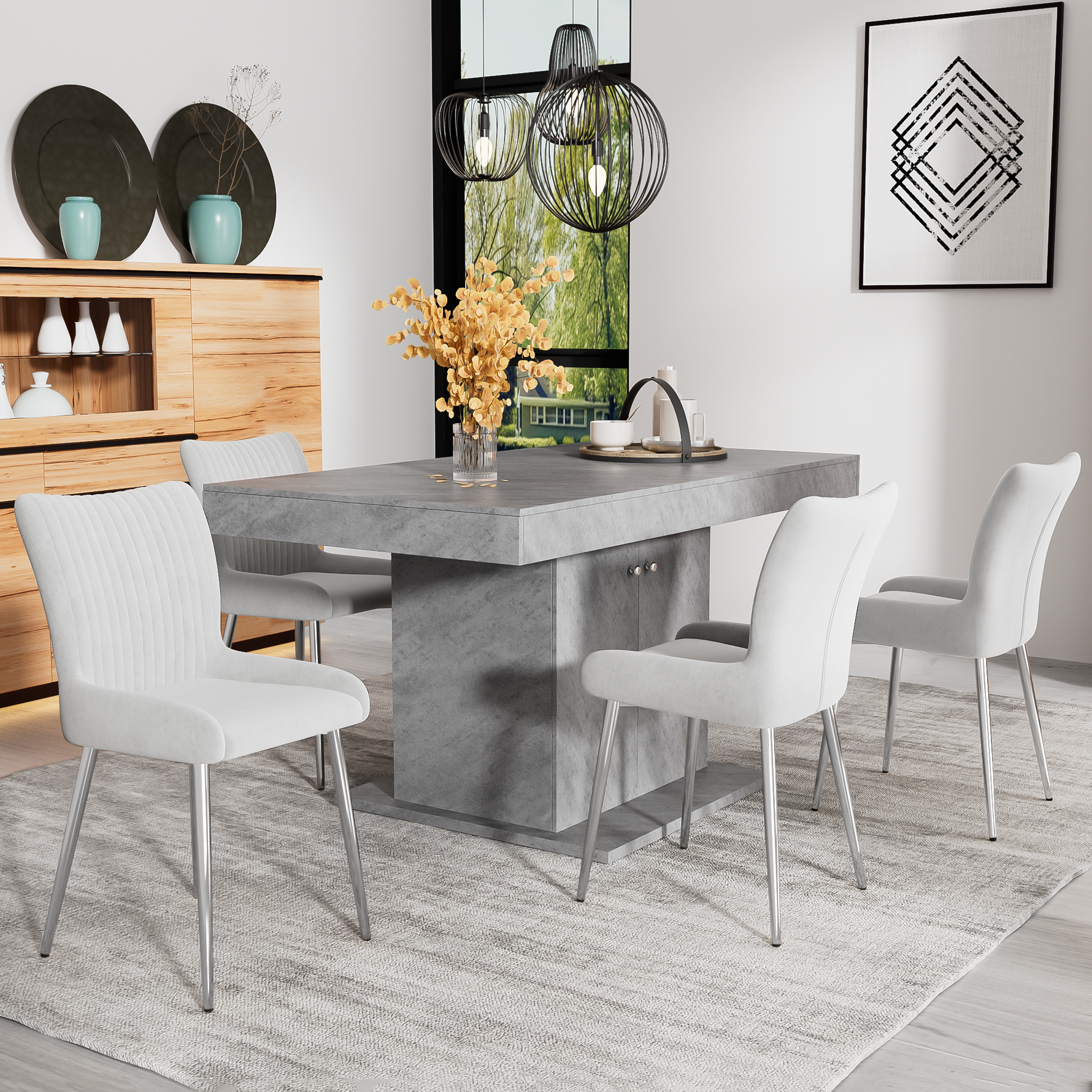 Velvet Dining Chair, Set of 2 with Silver Metal Legs and Lumbar Support, Grey Velvet