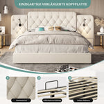 Bed Frame 160x200cm Hydraulic Storage Long Headboard USB Desk Lamp - Velvet Beige