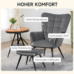 Wingback Chair with Stool, Upholstered Lounge Chair, Dark Grey Velvet