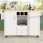 Kitchen Island Trolley with Fold-Down Worktop Storage & Adjustable Shelves - White/Black