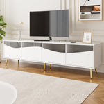 Modern TV Cabinet 180x50cm LED Lighting Glass Front Storage Lowboard White Gold Metal