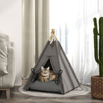 Pet Teepee Tent, Removable Washable Cushion Non-Slip, Grey