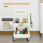 Rolling Cart, 3-Tier Kitchen Shelf with Wheels, Steel White