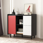 Sideboard Buffet Cabinet with 2 Drawers & Open Storage - Black/Red