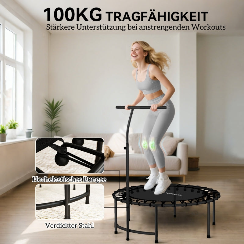 Rebounder Trampoline, 5-Level Adjustable Handle Workout, Black