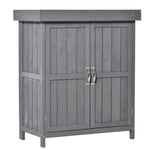 Garden Cabinet Weatherproof Tool Cabinet Double Door 2 Compartments Fir Wood Dark Grey
