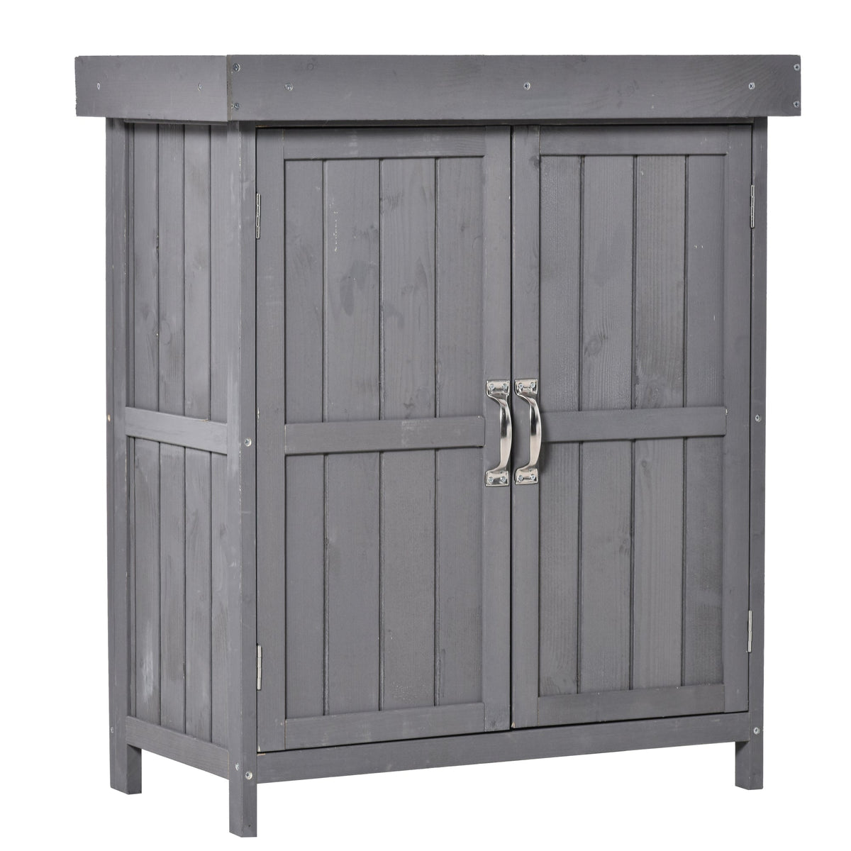 Garden Cabinet Weatherproof Tool Cabinet Double Door 2 Compartments Fir Wood Dark Grey
