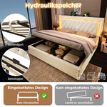 Upholstered Bed with LED Diamond Strip, USB Charging and Hydraulic Storage, Beige Velvet