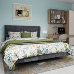 Upholstered Bed, Modern Minimalist Soft Headboard, 160x200 cm Grey