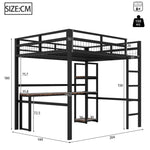 Loft Bed 140x200cm Iron Frame Desk Shelves Power USB/Type-C - Black
