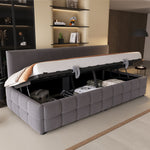 Upholstered Sofa Bed 90x200cm, Hydraulic Storage, Backrest, Check Pattern, Dark Grey Velvet