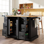Mobile Kitchen Island with 2 Doors and 6 Drawers, White and Black