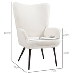 Wingback Chair, Recliner with Armrests and Metal Legs, Cream White