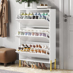 Modern Minimalist Shoe Cabinet with 3 Doors and Large Capacity, White and Gold