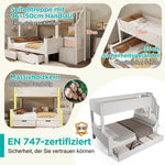 Bunk Bed with Ladder, Wardrobe, & Drawers, Sleigh Design 90/140x200cm Wooden White