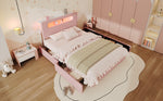 Children's Upholstered Bed 140x200cm with 4 Drawers & LED, Pink