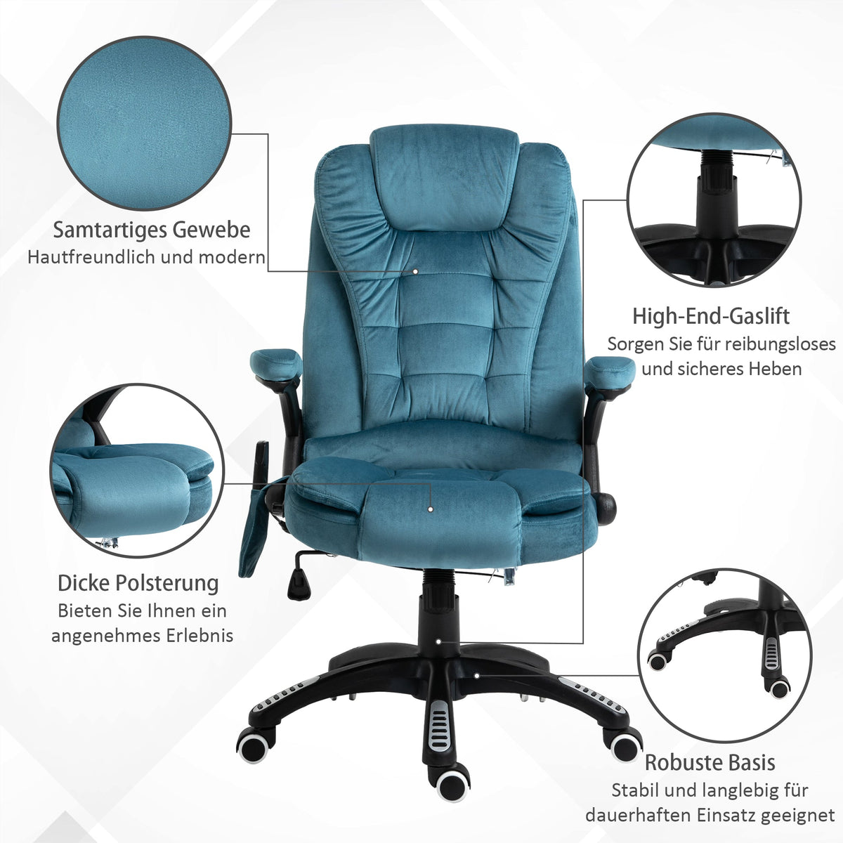 Office Chair Gaming Chair, Massage & Heating Function, Height-Adjustable 120kg, Blue