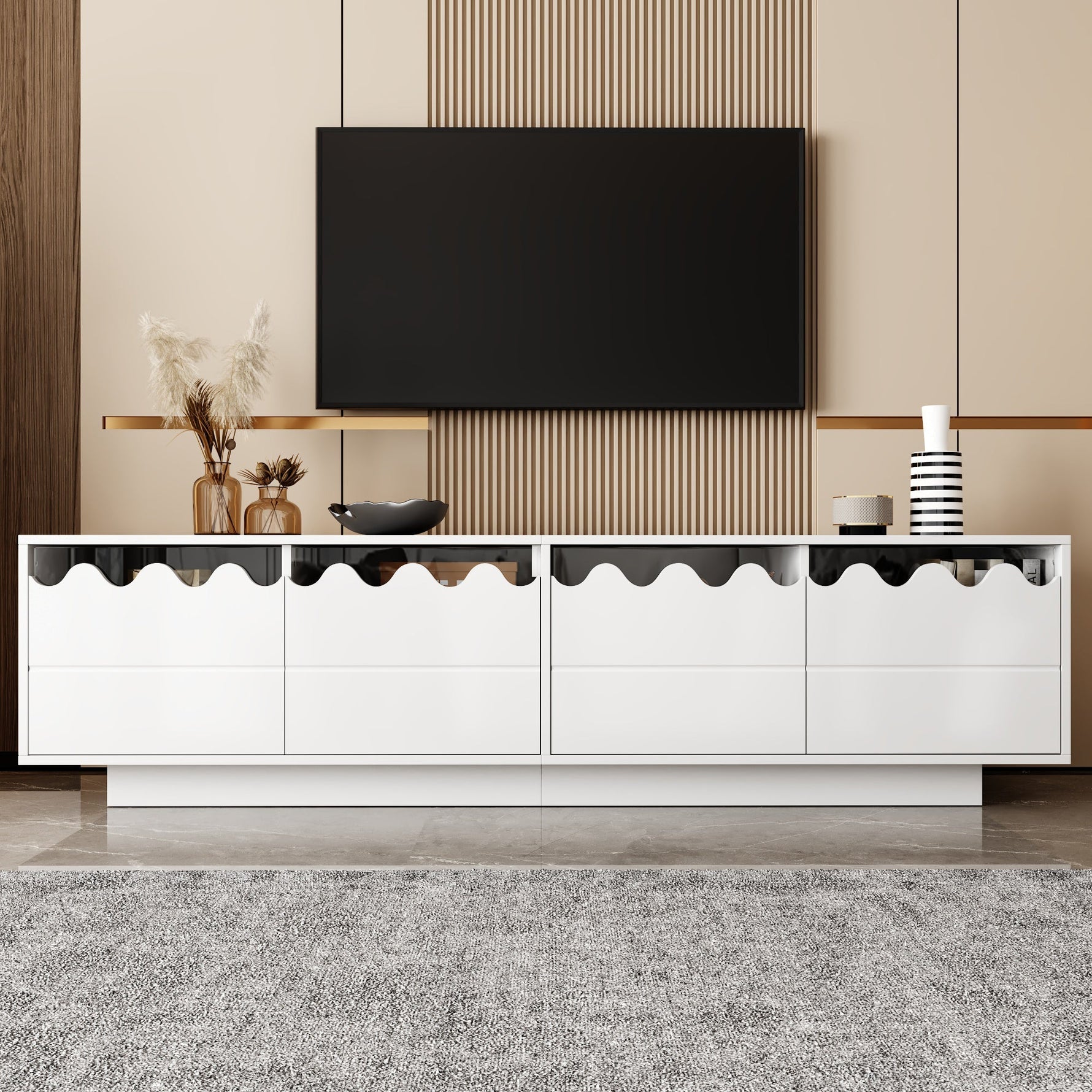 Modern TV Cabinet 4 Doors Wave Design 170x40x45cm