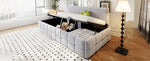 Upholstered Sofa Bed 90x200cm Hydraulic Storage Classic Check Pattern Light Grey Velvet
