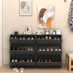 Metal Shoe Cabinet with 3 Flip Drawers and Wall Mount for Entryway, Black Metal